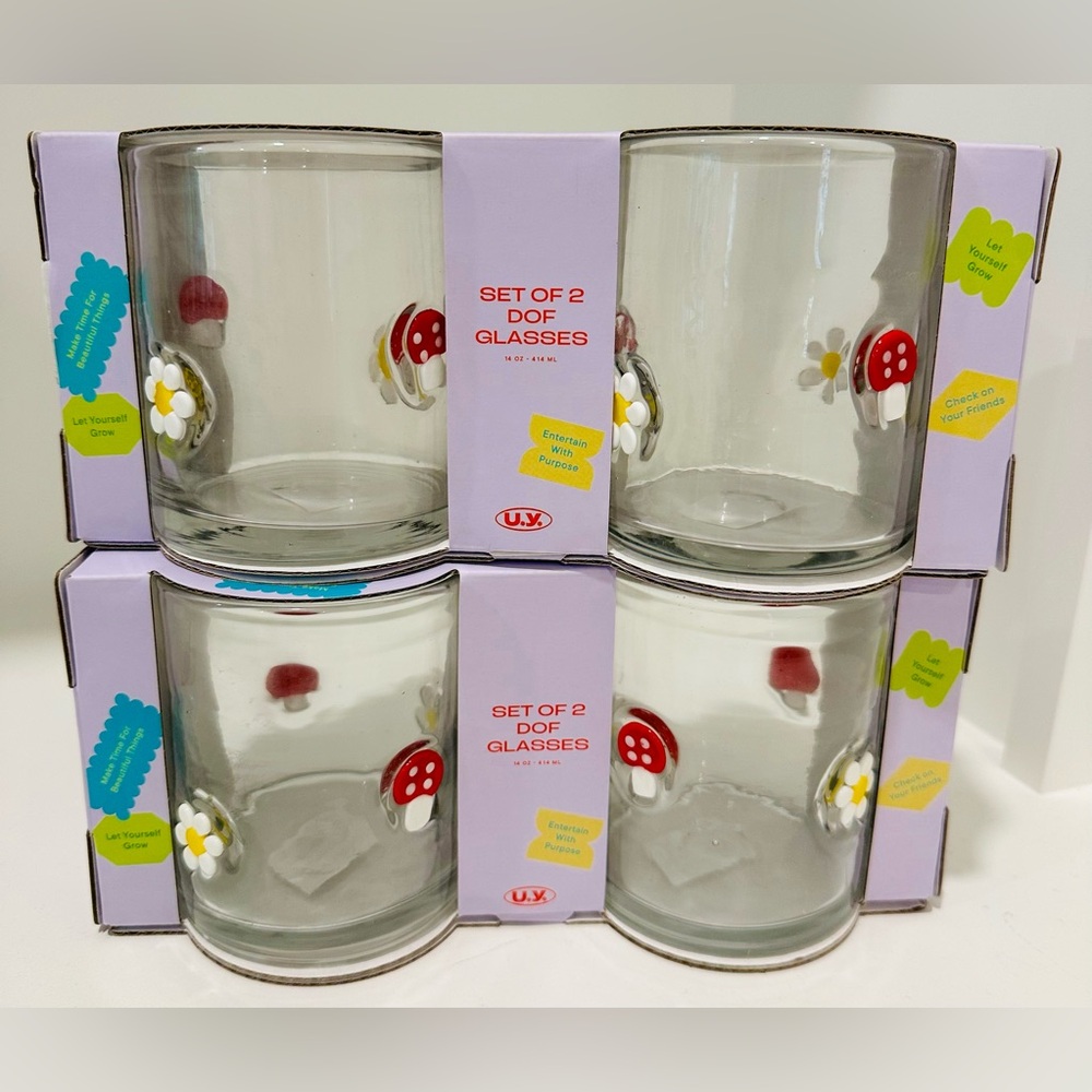 Anthropologie Inspired Icon Dot Glasses Mushroom & Flowe Set of 4 | TikTok VIRAL